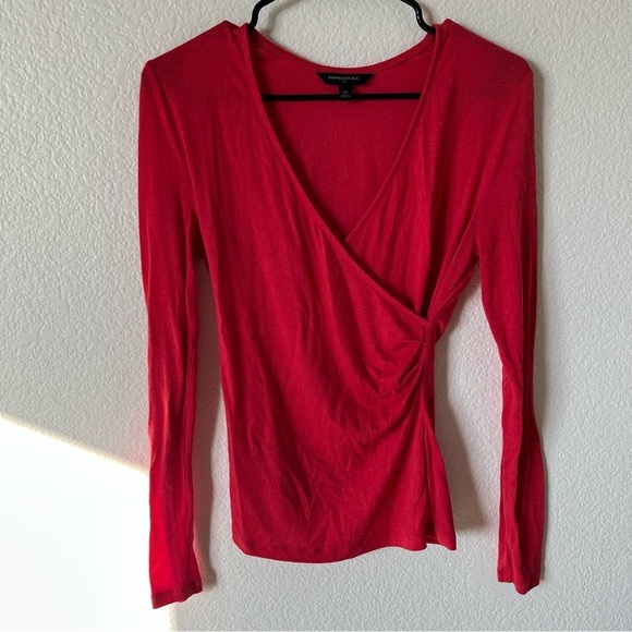 Banana Republic Tops - Banana Republic Red Business Casual, Long Sleeve Wrap V Neck Blouse, Top,